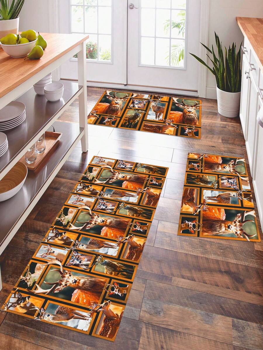 1 Pieza Tapete De Cocina De Impresión De Ventana Con Animal De Alta Gama, Alfombra De Cocina Rectangular De Fibra De Poliéster De Estilo Moderno Adecuada Para Cocina Doméstica - Multicolor - Ver 1