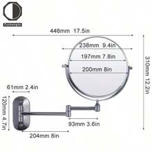 Tushengtu 8in Silver-Colored Metal Double-Sided Makeup Mirror With 10x Magnification, Wall-Mounted Design For Bathroom And Bedroom Use. The Mirror Is Rotatable And Foldable, Suited For Multiple Scenarios - Silver - View 4