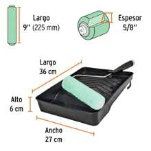 Kit de rodillo para pintar, 9" (maneral, charola y felpa) - Plateado - Ver 3