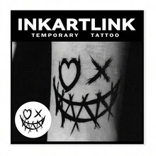 Inkartlink 8*8公分1入組草本水果汁暫時性紋身貼紙,神奇紋身,15天紋身,逼真假紋身,可持續1-2週,in-e346