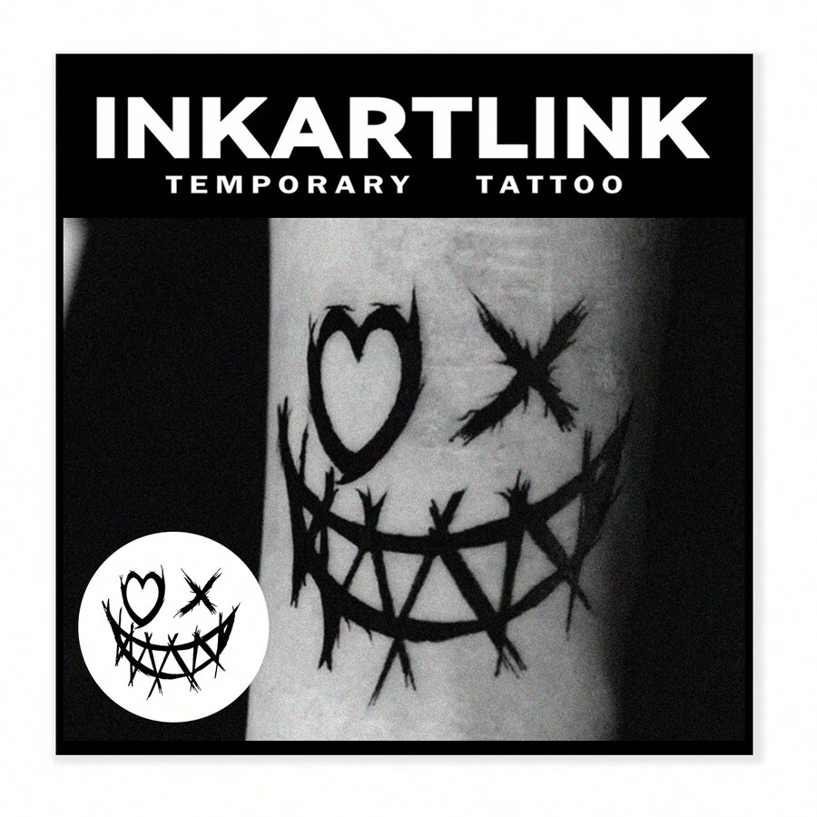 Inkartlink 8*8公分1入組草本水果汁暫時性紋身貼紙,神奇紋身,15天紋身,逼真假紋身,可持續1-2週,in-e346