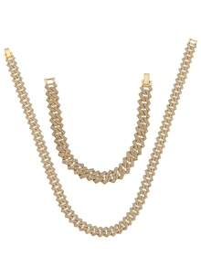 1 件朋克嘻哈 11 毫米 Cubann 链项链和手链，时尚摇滚闪亮水钻珠宝礼物，适合女性