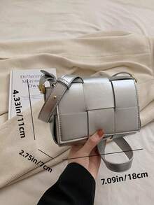 迷你簡約銀色編織設計女士肩背包斜挎包旅行收納袋 - 銀色 - 查看 3