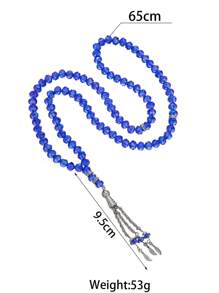 1pc Simple Style Feather Tassel Pendant Crystal Beaded Long Prayer Beads - Blue - View 3