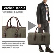 Travel Bag Men Canvas Leather Weekender Men Large Unisex Vintage Sports Bag Duffle Bag Hand Luggage For Women & Men - 綠色 - 查看 5