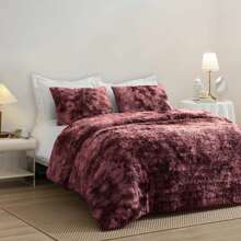Fauxfur Plush Tie Dye Grey White Comforter Set Fluffy Fuzzy Shaggy Bedding Set 3PC Ultra Soft and Easy Care Microfiber Soft Warm Comforter Set - Fuchsia - View 2