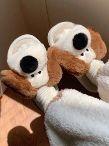Của phụ nữ Mùa Đông Trong nhà Plush ấm áp Mở ngón chân Giày dép Với Dễ thương Chó Thiết kế - Màu be - Xem 2