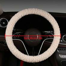 1pc Beige Winter Faux Sheepskin Steering Wheel Cover, Warm & Non-Slip Car Interior Accessory - Beige - View 2