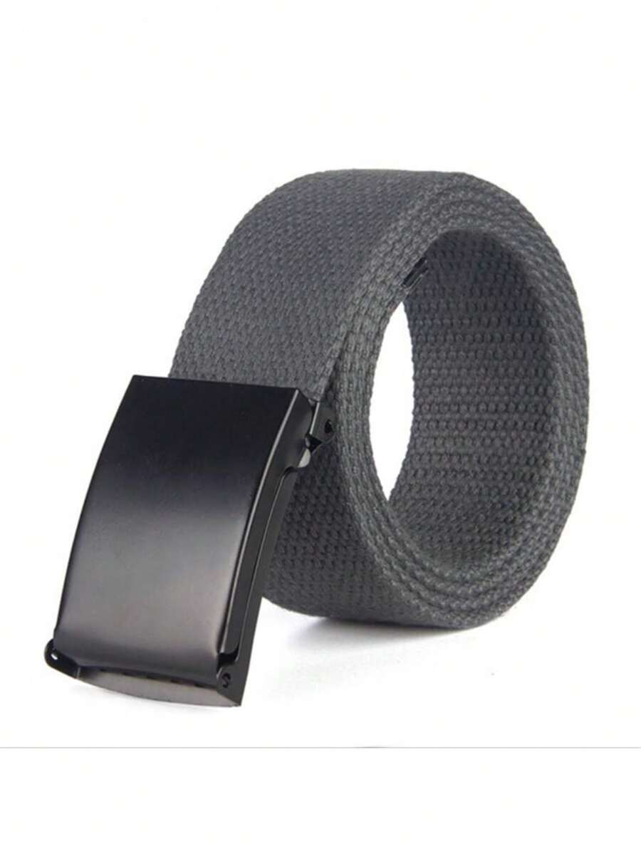 1pc Black Canvas Men's Belt - Grey - View 1