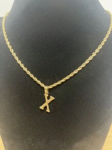 1入時尚18k鍍金不鏽鋼英文字母吊墜繩鏈項鍊,男女皆宜的派對或日常佩戴字母吊墜扭繩鏈項鍊 - 金色 - 查看 30