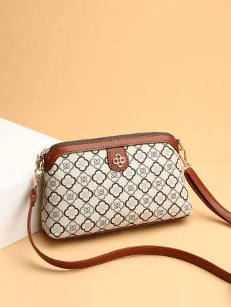 Retro 1pc Vintage Style Colorblock Rhombus Pattern Decorated Fashion Crossbody Bag, Suitable For Ladies' Daily Use
