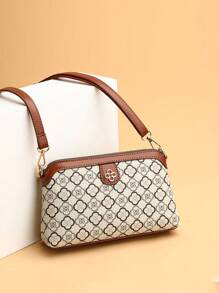 1 Pieza De Moda Retro Estilo Vintage Bolsa Cruzada Con Estampado Rhombus Bloque De Color Decorado, Adecuada Para El Uso Diario De Damas