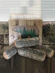 1 件创意仿真树桩木纹枕头靠垫软玩具枕头装饰枕头适用于房间、沙发、汽车、家居装饰、床上用品、床枕 - 淺灰色 - 查看 2