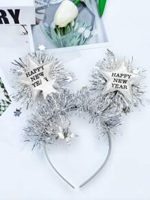1只「happy New Year」銀色星形髮箍,帶有亮光線和英文字母設計,適用於派對和演出配飾 - 銀色 - 查看 8
