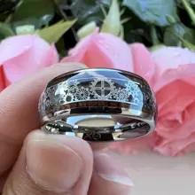1枚時尚不鏽鋼戒指,機械齒輪和木紋及牛排風格,適用於周年紀念禮物和珠寶 - 三線木齒輪 - 查看 1
