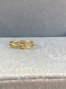 FICCINO Ficcin心形繩扣鍍金戒指鑲有氧化鋯,可調整開放式戒指,適用於女性日常佩戴配件,附贈禮品盒的周年/假日禮物 - 789r - 查看 6