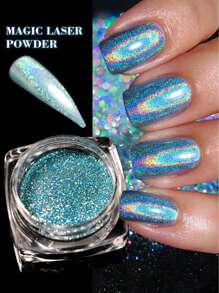 12色全息激光指甲粉,閃閃發光的指甲顏料,適用於美甲diy - 藍色 - 查看 1