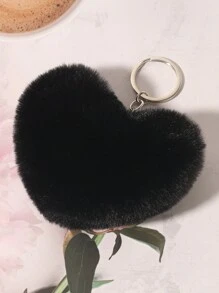 1 pieza Llavero/Accesorio para bolso con pompón de piel de conejo sintética con forma de corazón, accesorio para San Valentín, accesorios para coche, escuela, lindo, gótico, Y2K - Negro - Ver 3