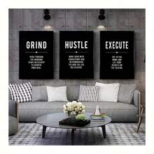立即購買,限時優惠-3張grind Hustle Success激勵海報和印刷品辦公室裝飾現代藝術企業家激勵油畫圖片無框-免費送貨 - 黑色 - 查看 4