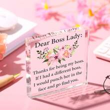 老闆禮物女老闆工作亞克力品牌牌匾,老闆節心形感謝禮物,桌面紙鎮 - 白色 - 查看 3