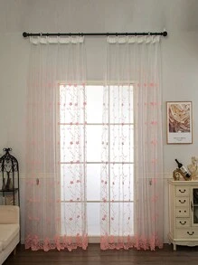 1PC Pink Embroidery Flowers Lace Curtains For Living Room Bedroom Sheer Kitchen Drape Window Treatment Screen Drapes for Daughters Bedroom/Nursery Decoration - Baby Pink - View 7