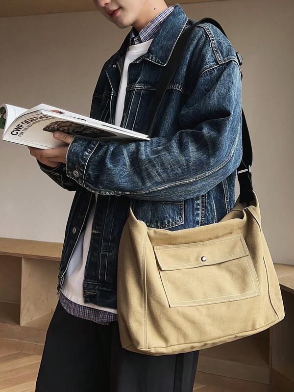 1pc Fashionable & Minimalist Solid Color Large Capacity Retro Unisex