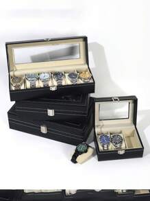 優雅皮革手錶盒,帶有 5 個隔層,適用於機械手錶,適用於手錶和手鍊的珠寶收納盒 - 黑色 - 查看 5