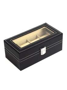 優雅皮革手錶盒,帶有 5 個隔層,適用於機械手錶,適用於手錶和手鍊的珠寶收納盒 - 黑色 - 查看 1