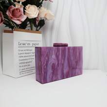 迷你紫色亞克力時尚盒型包帶金屬鏈 - 紫丁香色 - 查看 3