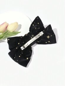 1入組女士絨面燙金星星和蝴蝶結髮夾，優雅的髮飾，適用於派對、約會、聖誕節、新年 - 彩色 - 查看 3