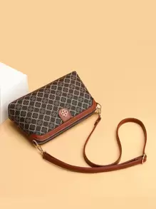 Vintage Retro 1 mảnh trang trí hoa tương phản, phong cách retro, túi đeo chéo thời trang, thích hợp cho phụ nữ sử dụng khi đi du lịch hàng ngày - màu nâu - Xem 3