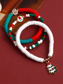 6件套圣诞手链套装，时尚彩虹色聚合物粘土冬青字母水晶串珠圣诞老人、圣诞树、字母和驯鹿装饰手链首饰套装，适合女孩佩戴，可作为圣诞礼物送给家人。字母颜色随机，手工制作的聚合物粘土珠子形状、大小和图案随机。 - 彩色 - 查看 7