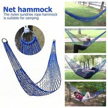 1個厚網營掛床,單人尼龍繩編織網狀掛床,適用於戶外露營 - 彩色 - 查看 3