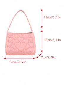 Fashionable All-match Solid Color Heart Shaped Wide Strap Shoulder Bag, Simple Creative Stylish Commute Handbag - Pink - View 9
