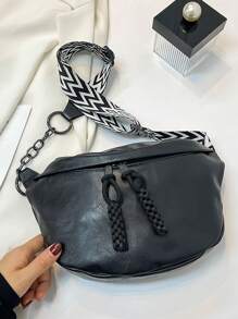 黑色柔軟pu皮革腰包女款臀包,金屬鏈肩背包式女士購物腰包、時尚皮帶包女孩手機包錢包、腰包