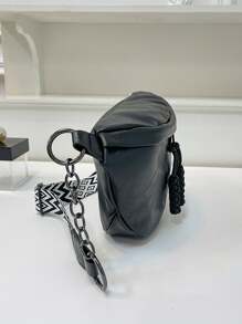 黑色柔軟pu皮革腰包女款臀包,金屬鏈肩背包式女士購物腰包、時尚皮帶包女孩手機包錢包、腰包