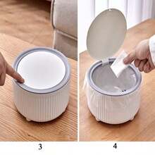 1入組桌面垃圾桶/紙簍,網紅風小巧茶几/桌上奢華帶蓋,客廳迷你可愛家居小巧盒款 - 藍白 - 查看 8