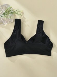 Sujetador de camiseta sin aros con cierre frontal, minimalista, cómodo y elástico para mujer de color negro - Negro - Ver 5
