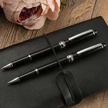 Luxury Black & Golden & Silver Business Gift Pen, Metal Retractable Ballpoint Pen, Optional Pen Holder, Perfect For Birthday Gift - Silver - View 3