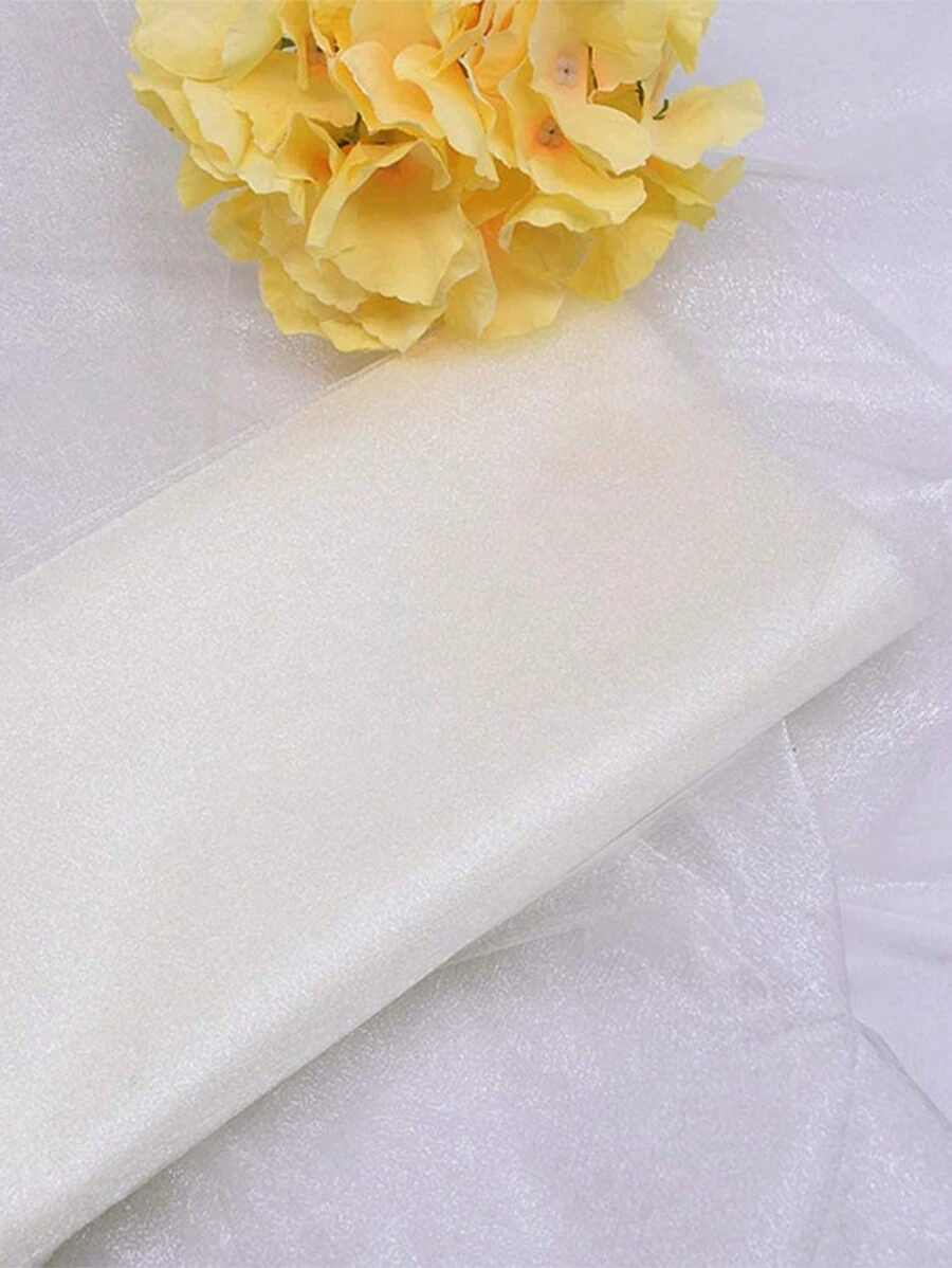 1卷48*500cm米白色蕾絲卷筒織物捲,透明蕾絲水晶雪紗軟紗適用於家庭婚禮裝飾、嬰兒淋浴、襯衫工藝diy,透明水晶婚禮雪紗捲布適用於婚禮拱門、椅子diy裝飾、飯店派對、節日佈置供應品