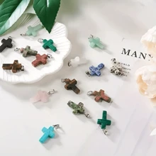 30pcs Cross Stone Pendants Natural & Healing Chakra Crystal Charms&Black Leather Necklace Chain Jewelry For Men And Women - Multicolor - View 7