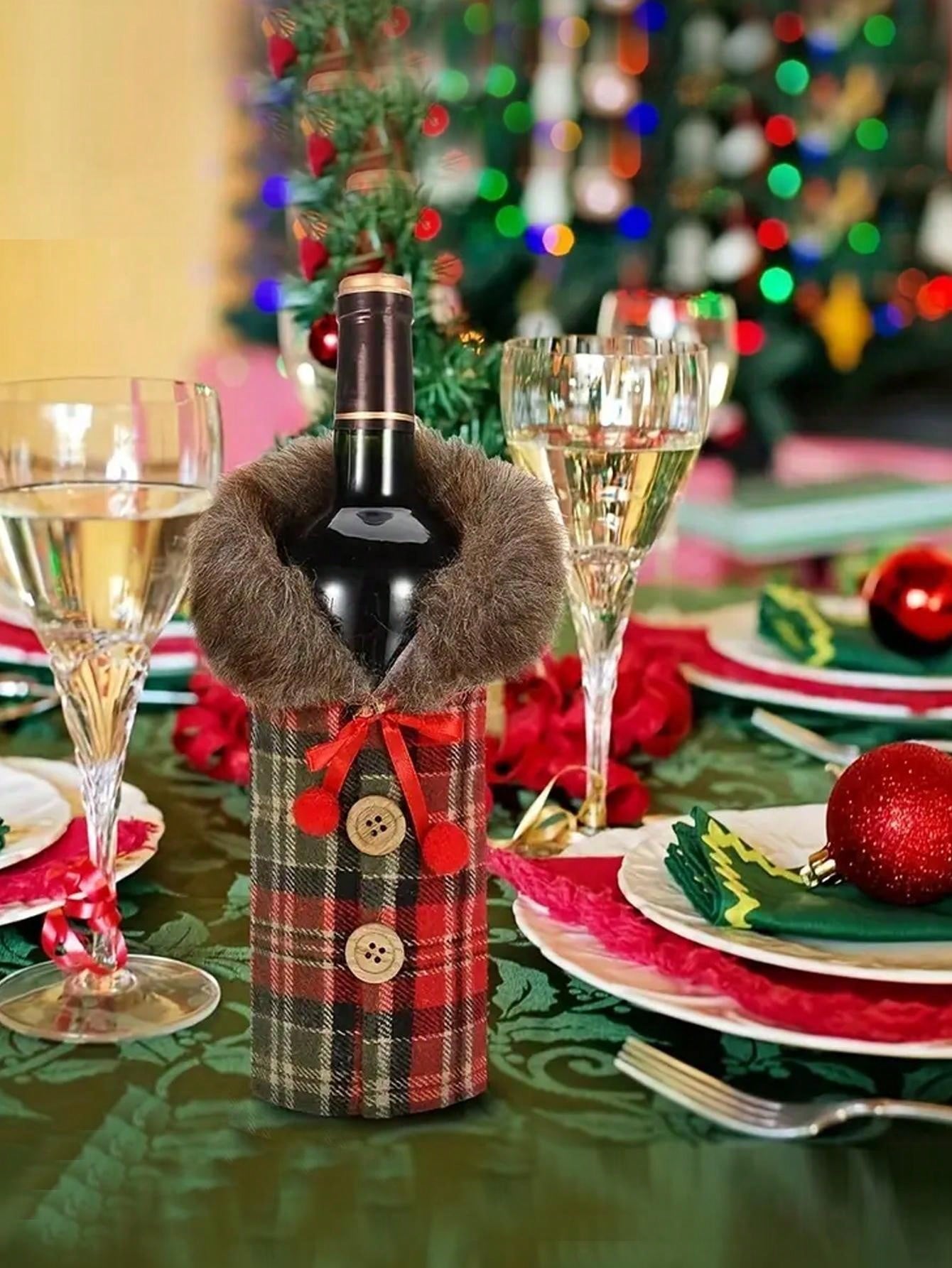 Wine Bottle Dress, Red Checkered Cloth Wine Bottle Sweater, Cute Wine