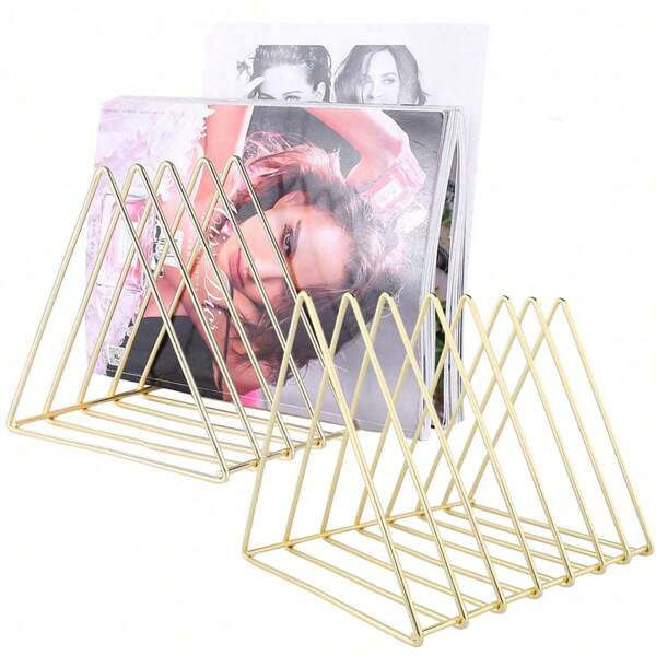 2 Pack Triangle Desk Organizers Metal Wire Magazine Holder 7 Sections Decorative Organizer Vinyl Record Storage Office File Organizer For Desk Magazine File Holder