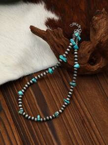 1 Pièce Collier En Perles Turquoises Et Perles De Culture Navajos Faux New Vintage Style Cow-boy , Adapté Pour Une Porter Quotidien Des Femmes