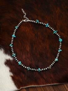 1 Pièce Collier En Perles Turquoises Et Perles De Culture Navajos Faux New Vintage Style Cow-boy , Adapté Pour Une Porter Quotidien Des Femmes