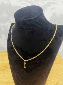 1入時尚18k鍍金不鏽鋼英文字母吊墜繩鏈項鍊,男女皆宜的派對或日常佩戴字母吊墜扭繩鏈項鍊 - 金色 - 查看 11