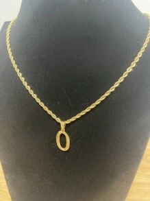 1入時尚18k鍍金不鏽鋼英文字母吊墜繩鏈項鍊,男女皆宜的派對或日常佩戴字母吊墜扭繩鏈項鍊 - 金色 - 查看 18