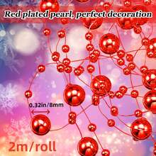 2米8+3顆人造珍珠串,用於浮動蠟燭,假珍珠串珠子派對花藝裝飾,填充瓶子,婚禮中心裝飾,聖誕派對裝飾(紅色) - 紅色 - 查看 2