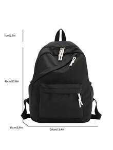 1 件装 简约纯色 女童背包 背包 青少年书包 旅行背包 休闲背包 - 黑色 - 查看 9