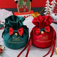 1 件,聖誕禮物袋,帶抽繩的聖誕袋,聖誕零食袋,多功能金絲絨聖誕禮品袋,聖誕派對用品